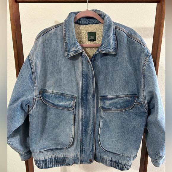 SOLD Wild Fable Sherpa-lined Oversized Denim Bomber Jacket Size Large - Picture 5 of 10